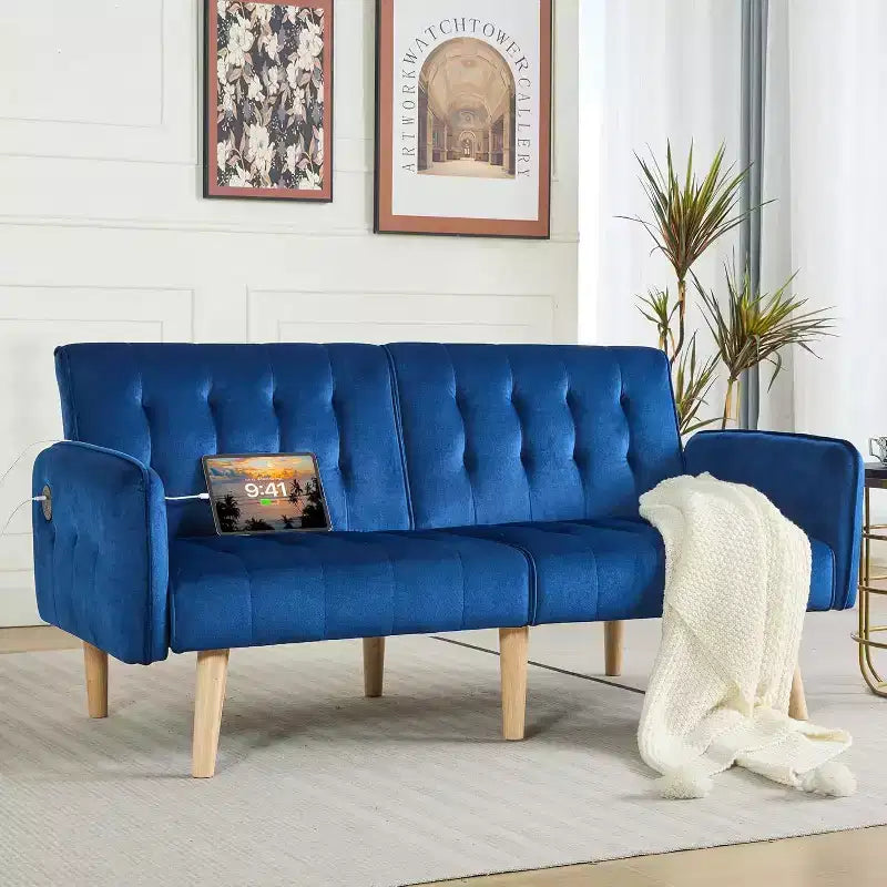 TYBOATLE 65 Convertible Loveseat Sofa Bed with USB Ports, 3-Position Adjustable Backrest, Modern Tufted Small Sofa