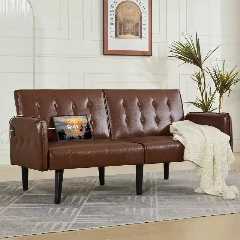 TYBOATLE 65 Convertible Loveseat Sofa Bed with USB Ports, 3-Position Adjustable Backrest, Modern Tufted Small Sofa
