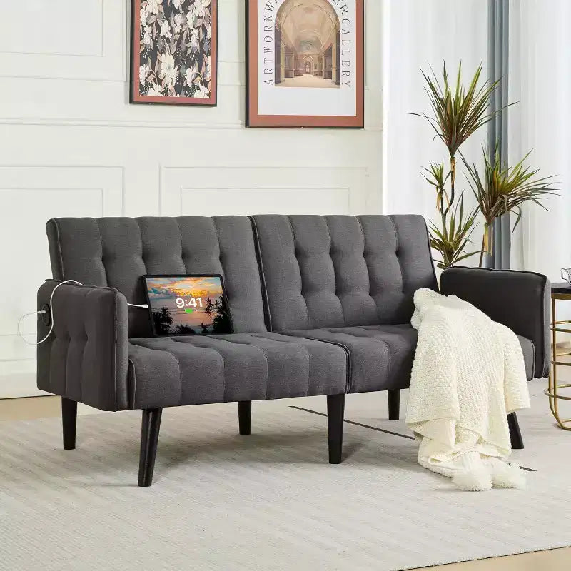 TYBOATLE 65 Convertible Loveseat Sofa Bed with USB Ports, 3-Position Adjustable Backrest, Modern Tufted Small Sofa
