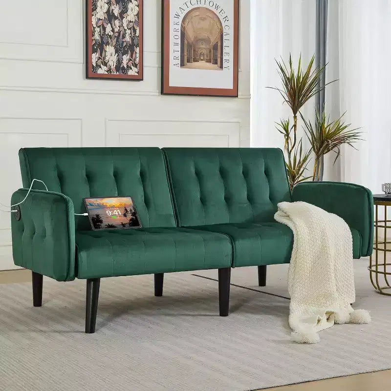 TYBOATLE 65 Convertible Loveseat Sofa Bed with USB Ports, 3-Position Adjustable Backrest, Modern Tufted Small Sofa