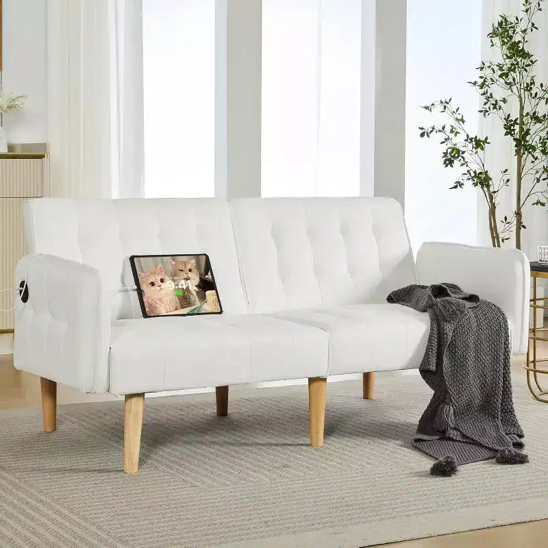 TYBOATLE 65 Convertible Loveseat Sofa Bed with USB Ports, 3-Position Adjustable Backrest, Modern Tufted Small Sofa