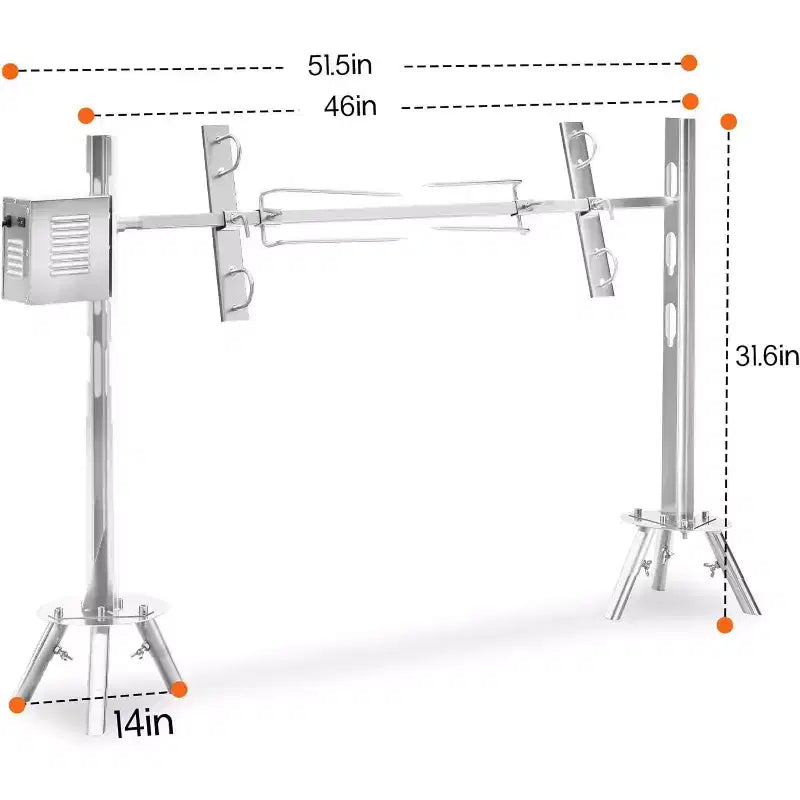 Kit de rôtissoire électrique AMERLIFE, capacité de 60 kg, rôtissoire barbecue réglable en hauteur en acier inoxydable pour agneau, dinde, camping en plein air
