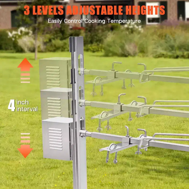 Kit de rôtissoire électrique AMERLIFE, capacité de 60 kg, rôtissoire barbecue réglable en hauteur en acier inoxydable pour agneau, dinde, camping en plein air