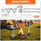 Kit de rôtissoire électrique AMERLIFE, capacité de 60 kg, rôtissoire barbecue réglable en hauteur en acier inoxydable pour agneau, dinde, camping en plein air