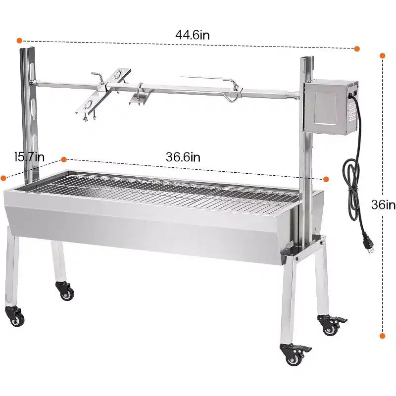 Kit de rôtissoire électrique AMERLIFE, capacité de 60 kg, rôtissoire barbecue réglable en hauteur en acier inoxydable pour agneau, dinde, camping en plein air