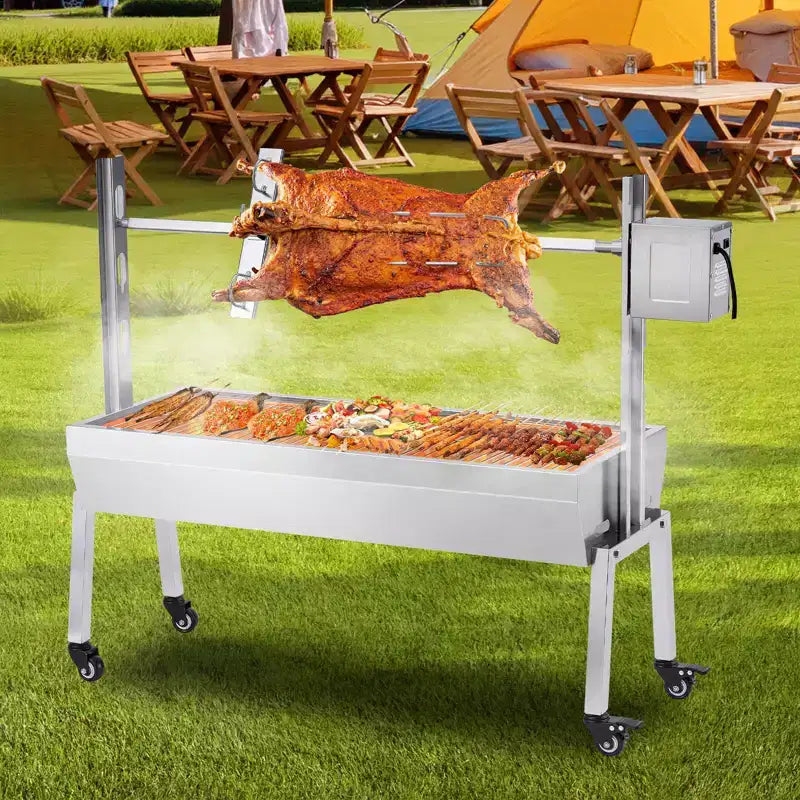AMERLIFE Electric Rotisserie Grill Kit, 132 Lbs Capacity, Height-Adjustable Stainless Steel BBQ Roaster for Lamb Turkey Outdoor Camping