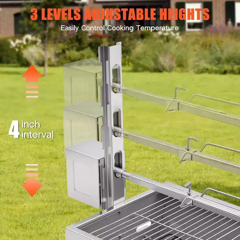 Kit de rôtissoire électrique AMERLIFE, capacité de 60 kg, rôtissoire barbecue réglable en hauteur en acier inoxydable pour agneau, dinde, camping en plein air