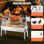 Kit de rôtissoire électrique AMERLIFE, capacité de 60 kg, rôtissoire barbecue réglable en hauteur en acier inoxydable pour agneau, dinde, camping en plein air