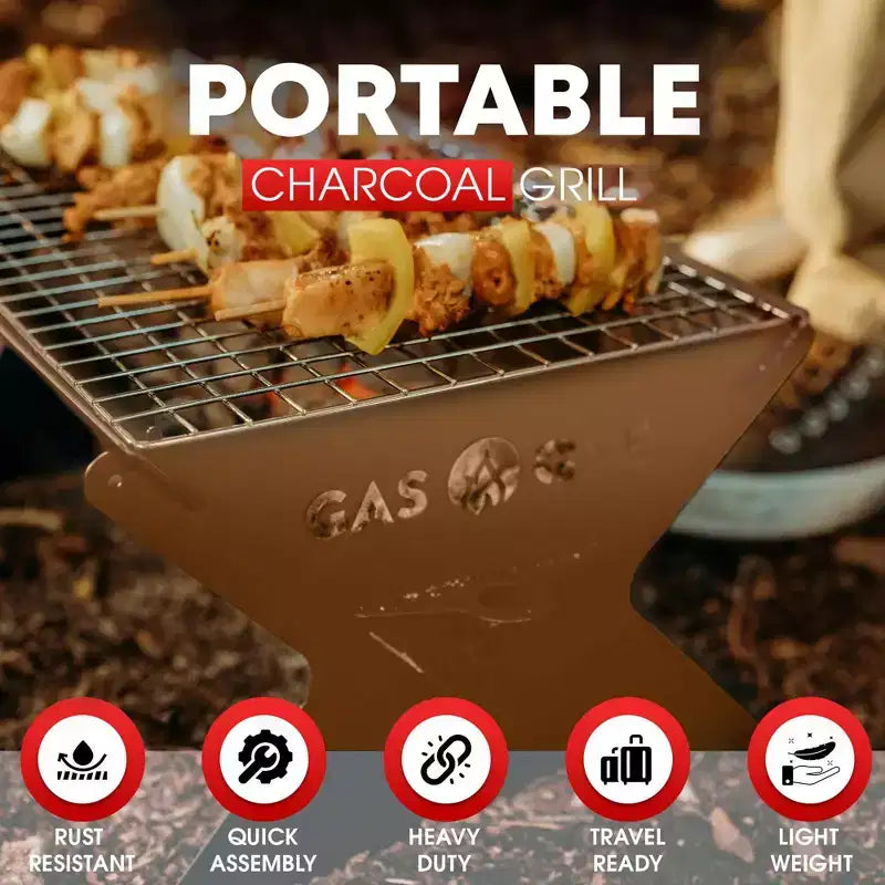 GasOne 15-inch Brown Portable Charcoal Grill - Foldable BBQ Grill - Camping Grills for Backyard, Bonfire, Patio - Heavy-Duty Portable Fire Pit