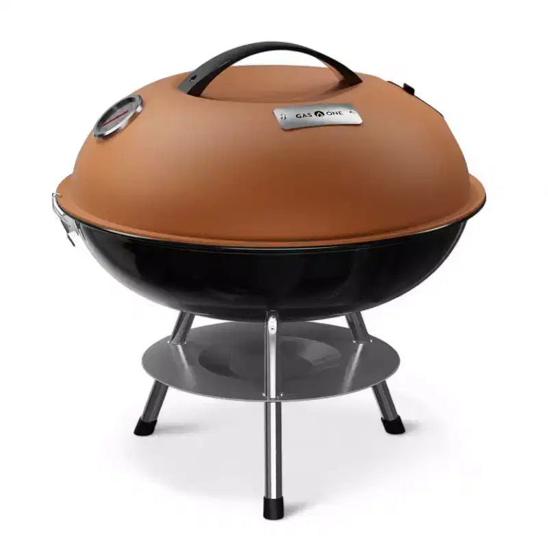GasOne 14-inch Brown Portable Charcoal Grill  Barbecue Grill with 3-Point Locking Lid for Heat Preservation Dual Venting System