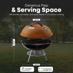GasOne 14-inch Brown Portable Charcoal Grill  Barbecue Grill with 3-Point Locking Lid for Heat Preservation Dual Venting System