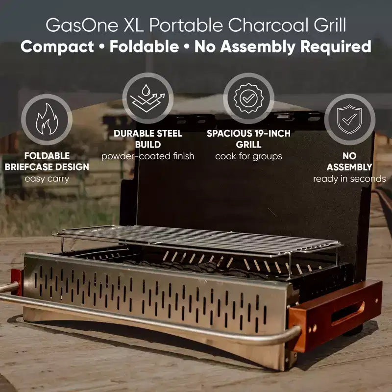 Barbecue au charbon de bois portable GasOne - Barbecue pliable de 62,2 x 47 cm avec couvercle - Aucun assemblage requis