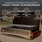Barbecue au charbon de bois portable GasOne - Barbecue pliable de 62,2 x 47 cm avec couvercle - Aucun assemblage requis