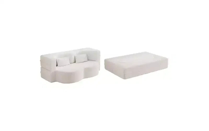 EHMKNP Modern Floor Sofa with 2 Pillows,Convertible Teddy Fabric Foam-Filled Sleeper Sofa Bed,for Living Room