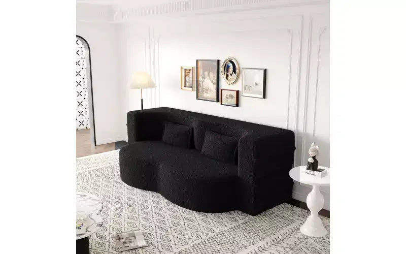 EHMKNP Modern Floor Sofa with 2 Pillows,Convertible Teddy Fabric Foam-Filled Sleeper Sofa Bed,for Living Room