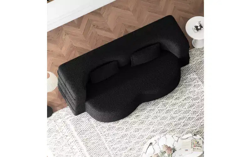 EHMKNP Modern Floor Sofa with 2 Pillows,Convertible Teddy Fabric Foam-Filled Sleeper Sofa Bed,for Living Room