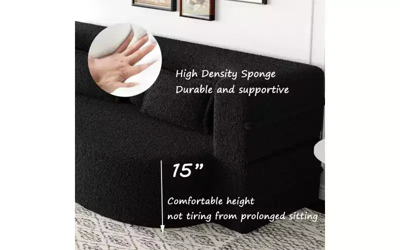EHMKNP Modern Floor Sofa with 2 Pillows,Convertible Teddy Fabric Foam-Filled Sleeper Sofa Bed,for Living Room
