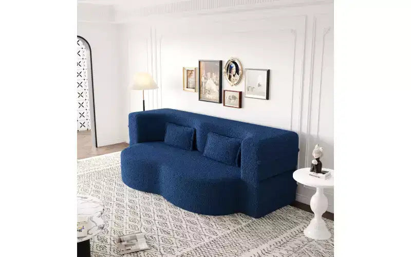 EHMKNP Modern Floor Sofa with 2 Pillows,Convertible Teddy Fabric Foam-Filled Sleeper Sofa Bed,for Living Room
