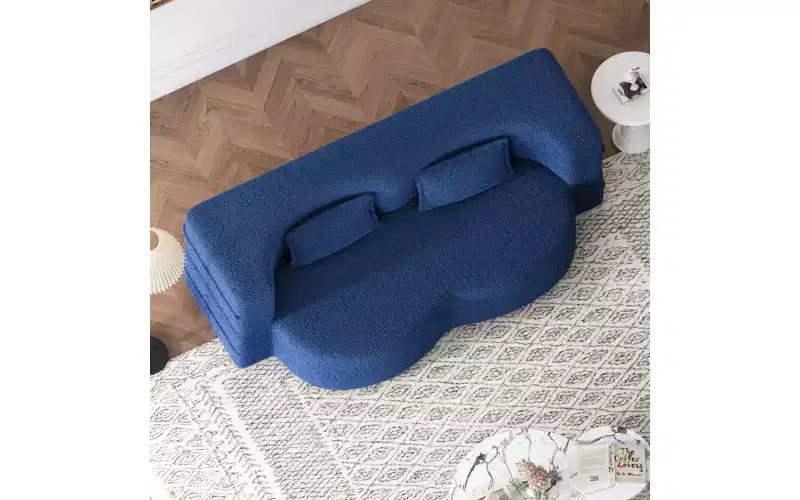 EHMKNP Modern Floor Sofa with 2 Pillows,Convertible Teddy Fabric Foam-Filled Sleeper Sofa Bed,for Living Room