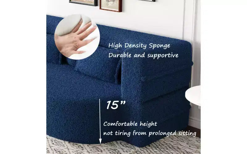 EHMKNP Modern Floor Sofa with 2 Pillows,Convertible Teddy Fabric Foam-Filled Sleeper Sofa Bed,for Living Room