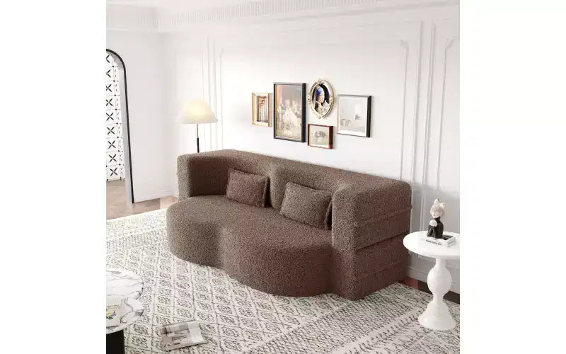 EHMKNP Modern Floor Sofa with 2 Pillows,Convertible Teddy Fabric Foam-Filled Sleeper Sofa Bed,for Living Room