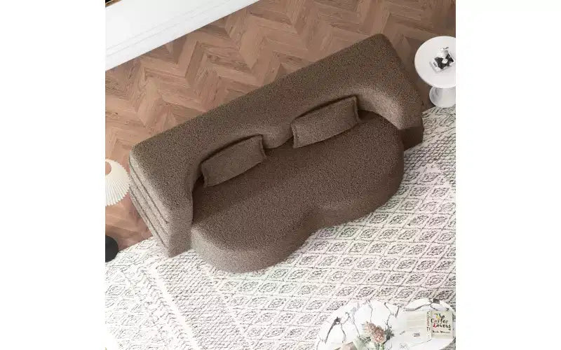 EHMKNP Modern Floor Sofa with 2 Pillows,Convertible Teddy Fabric Foam-Filled Sleeper Sofa Bed,for Living Room