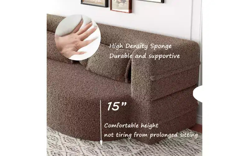 EHMKNP Modern Floor Sofa with 2 Pillows,Convertible Teddy Fabric Foam-Filled Sleeper Sofa Bed,for Living Room