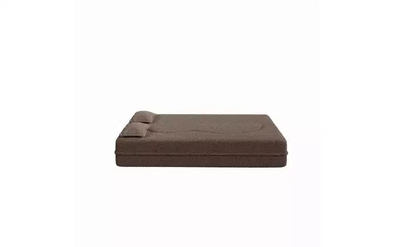 EHMKNP Modern Floor Sofa with 2 Pillows,Convertible Teddy Fabric Foam-Filled Sleeper Sofa Bed,for Living Room