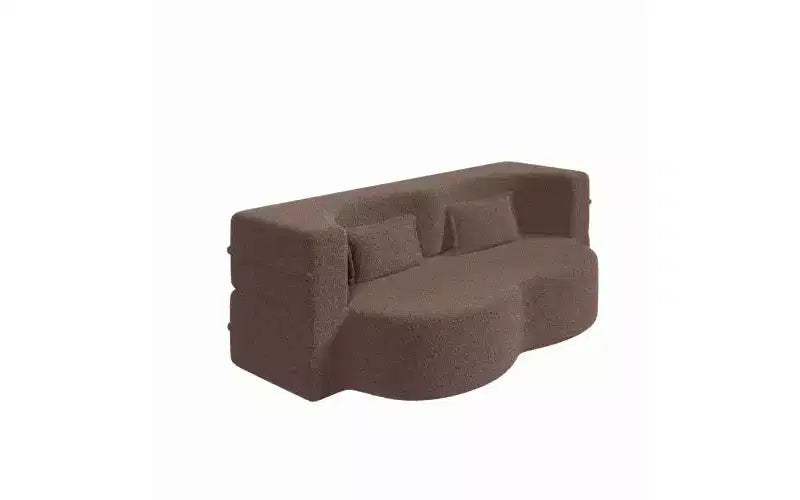 EHMKNP Modern Floor Sofa with 2 Pillows,Convertible Teddy Fabric Foam-Filled Sleeper Sofa Bed,for Living Room