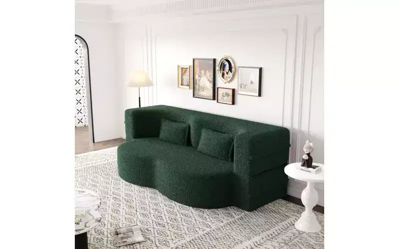 EHMKNP Modern Floor Sofa with 2 Pillows,Convertible Teddy Fabric Foam-Filled Sleeper Sofa Bed,for Living Room