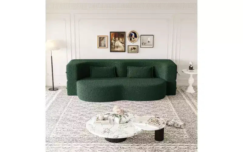EHMKNP Modern Floor Sofa with 2 Pillows,Convertible Teddy Fabric Foam-Filled Sleeper Sofa Bed,for Living Room