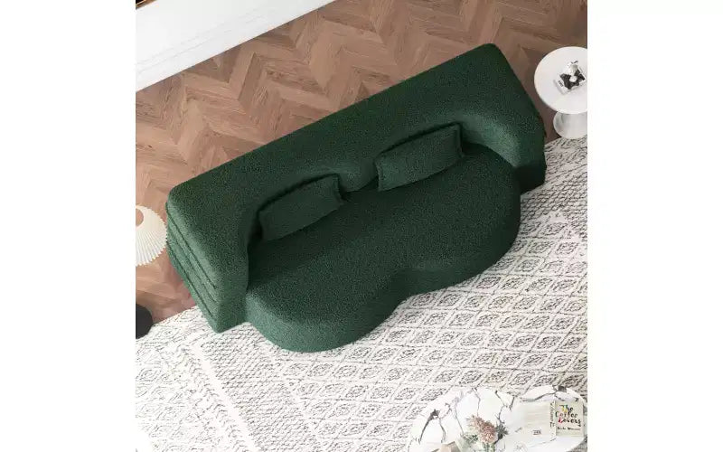 EHMKNP Modern Floor Sofa with 2 Pillows,Convertible Teddy Fabric Foam-Filled Sleeper Sofa Bed,for Living Room