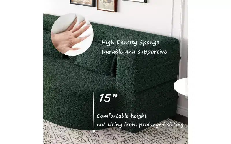 EHMKNP Modern Floor Sofa with 2 Pillows,Convertible Teddy Fabric Foam-Filled Sleeper Sofa Bed,for Living Room