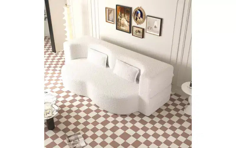 EHMKNP Modern Floor Sofa with 2 Pillows,Convertible Teddy Fabric Foam-Filled Sleeper Sofa Bed,for Living Room