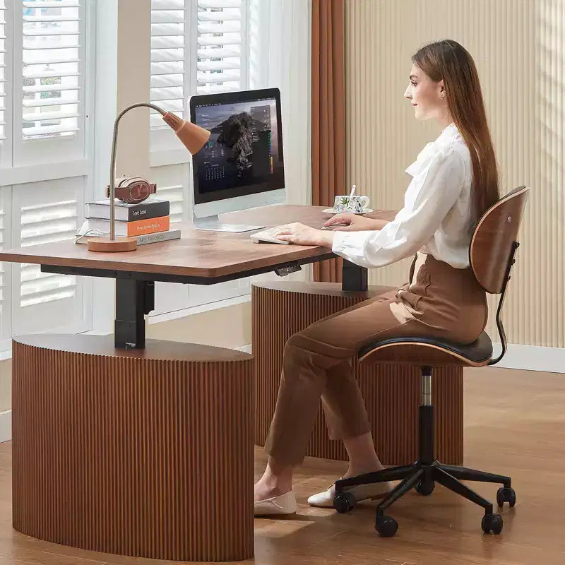 Chaise de Bureau Ergonomique sans Accoudoirs Bestier Bentwood, Chaise de Table Confortable avec Support Lombaire, Chaise de Bureau à Roulettes Réglable en Hauteur en Cuir PU