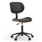 Chaise de Bureau Ergonomique sans Accoudoirs Bestier Bentwood, Chaise de Table Confortable avec Support Lombaire, Chaise de Bureau à Roulettes Réglable en Hauteur en Cuir PU
