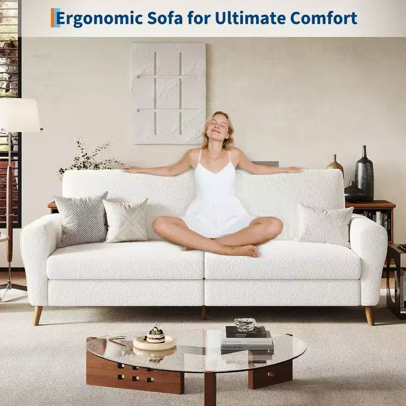 84 Modern Sofa, 3 Seater Upholstered Sofa with Streamlined Arms, Deep Seat Sleeper Sofa for Living Room Bedroom Apartment