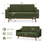 Dyonery 65.4 Comfy Loveseat Sofa Couches for Living Room,Mid Century Modern Small Couch with Spring Cushion,Solid Wood Frame,Tool-Free Assembly