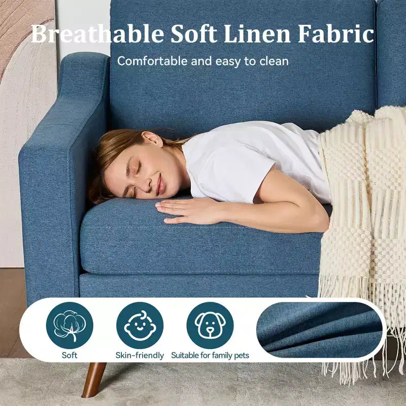 Dyonery 65.4 Comfy Loveseat Sofa Couches for Living Room,Mid Century Modern Small Couch with Spring Cushion,Solid Wood Frame,Tool-Free Assembly
