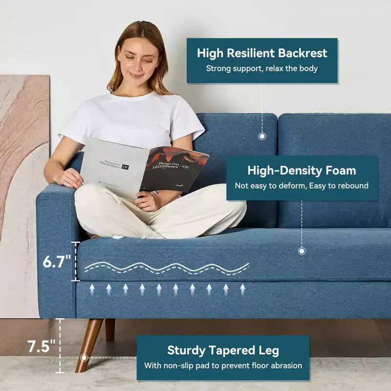 Dyonery 65.4 Comfy Loveseat Sofa Couches for Living Room,Mid Century Modern Small Couch with Spring Cushion,Solid Wood Frame,Tool-Free Assembly