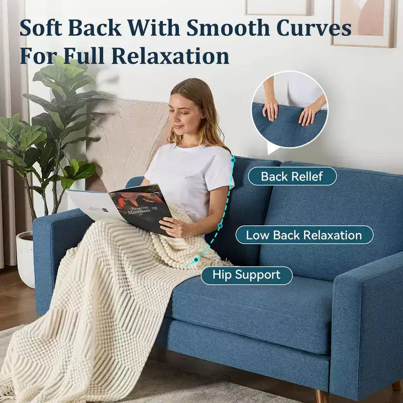 Dyonery 65.4 Comfy Loveseat Sofa Couches for Living Room,Mid Century Modern Small Couch with Spring Cushion,Solid Wood Frame,Tool-Free Assembly