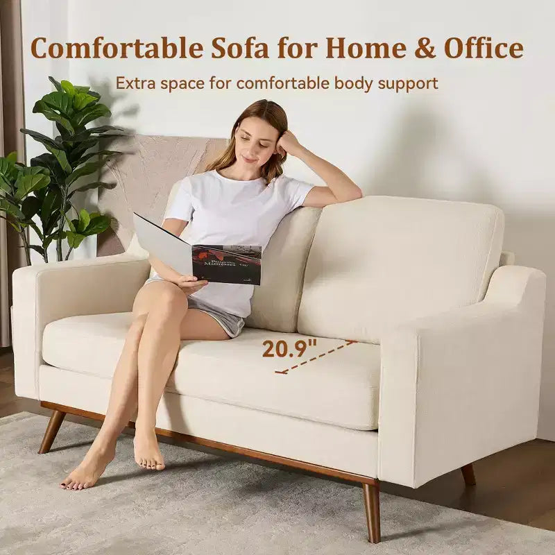 Dyonery 65.4 Comfy Loveseat Sofa Couches for Living Room,Mid Century Modern Small Couch with Spring Cushion,Solid Wood Frame,Tool-Free Assembly