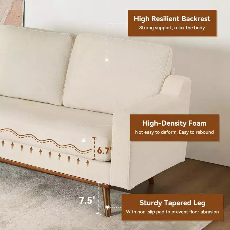 Dyonery 65.4 Comfy Loveseat Sofa Couches for Living Room,Mid Century Modern Small Couch with Spring Cushion,Solid Wood Frame,Tool-Free Assembly