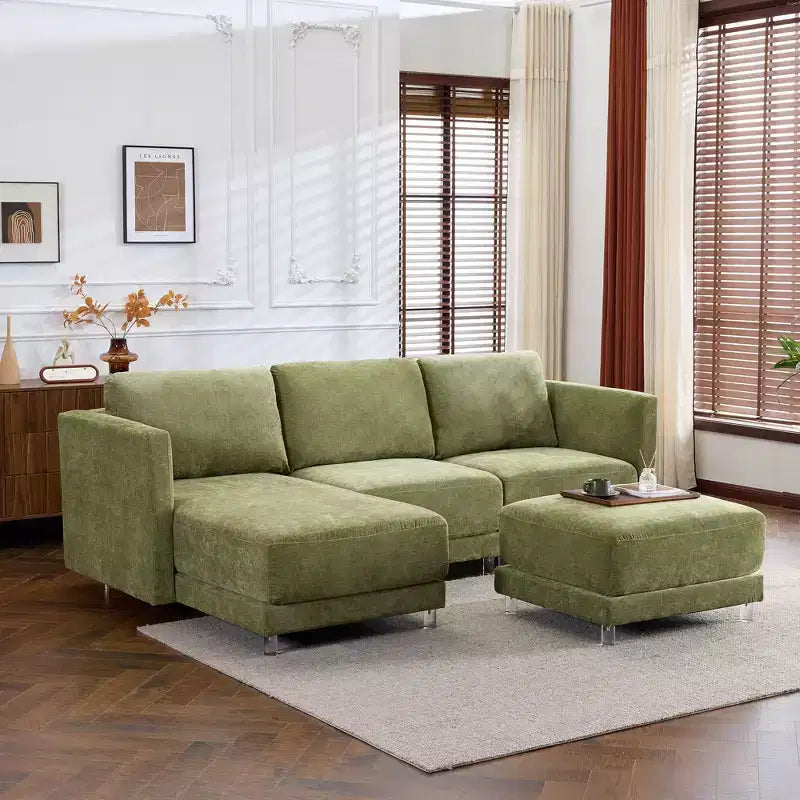 Karl Home |110 in. W Square Arm Suede 3-Seat U-shaped Fluttua Sofa in Brown