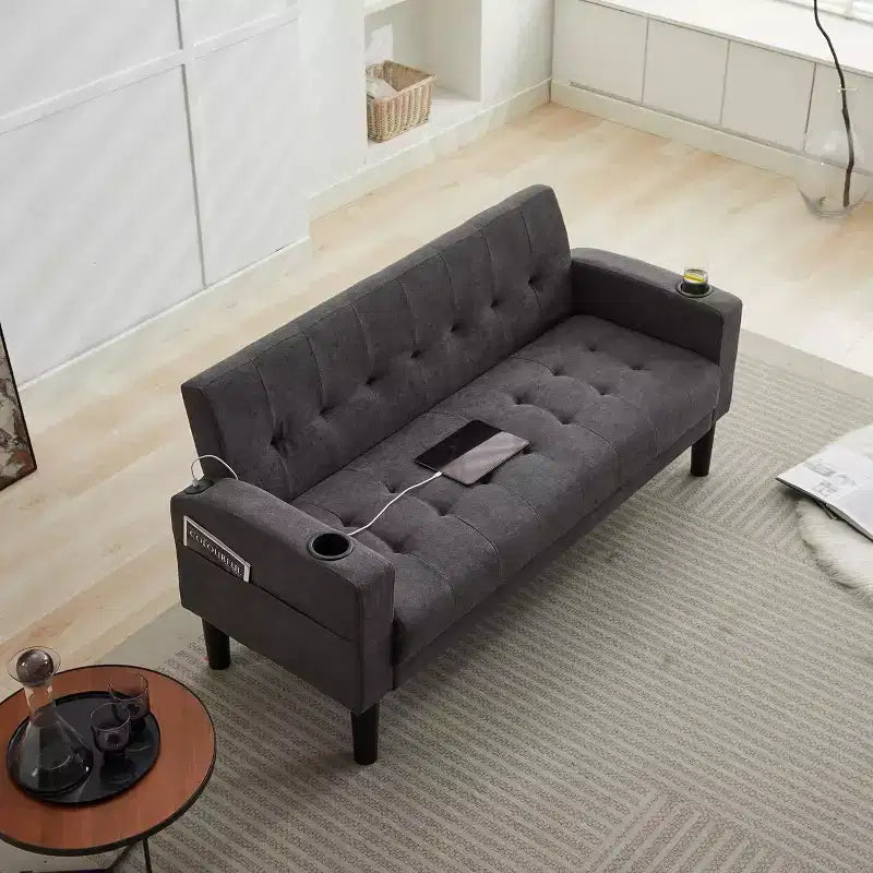 TYBOATLE Sofa Couch, Modern Linen Upholstered Sofa, Loveseat Sofa with Deep Seats for Living Room, Dark Gray