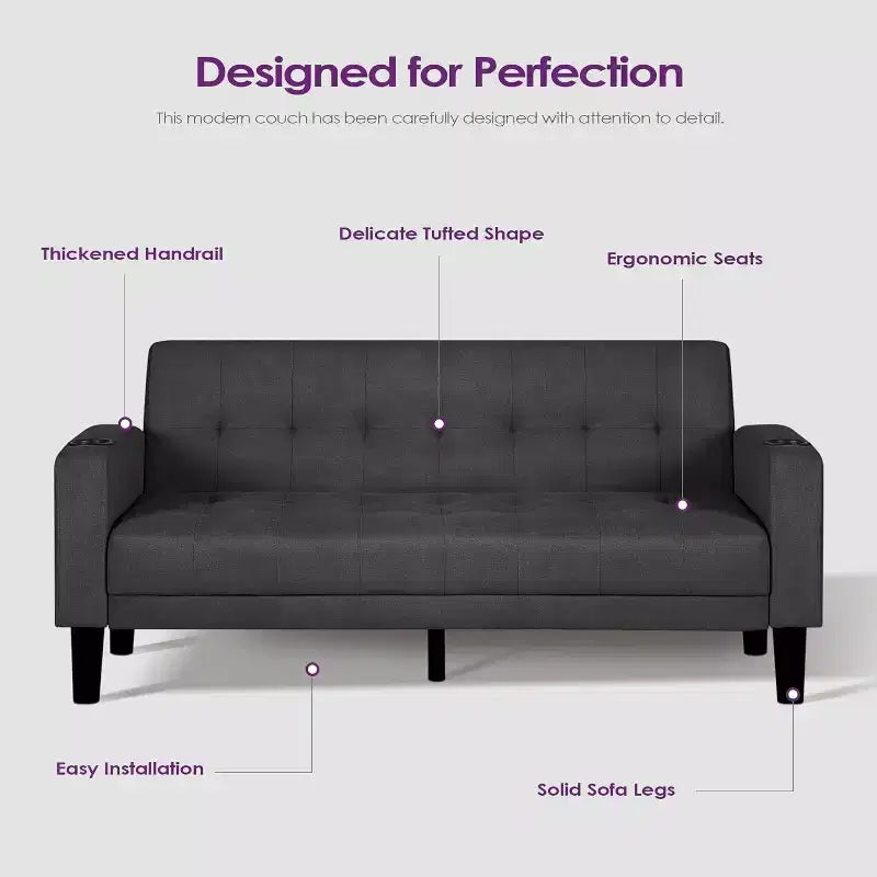 TYBOATLE Sofa Couch, Modern Linen Upholstered Sofa, Loveseat Sofa with Deep Seats for Living Room, Dark Gray