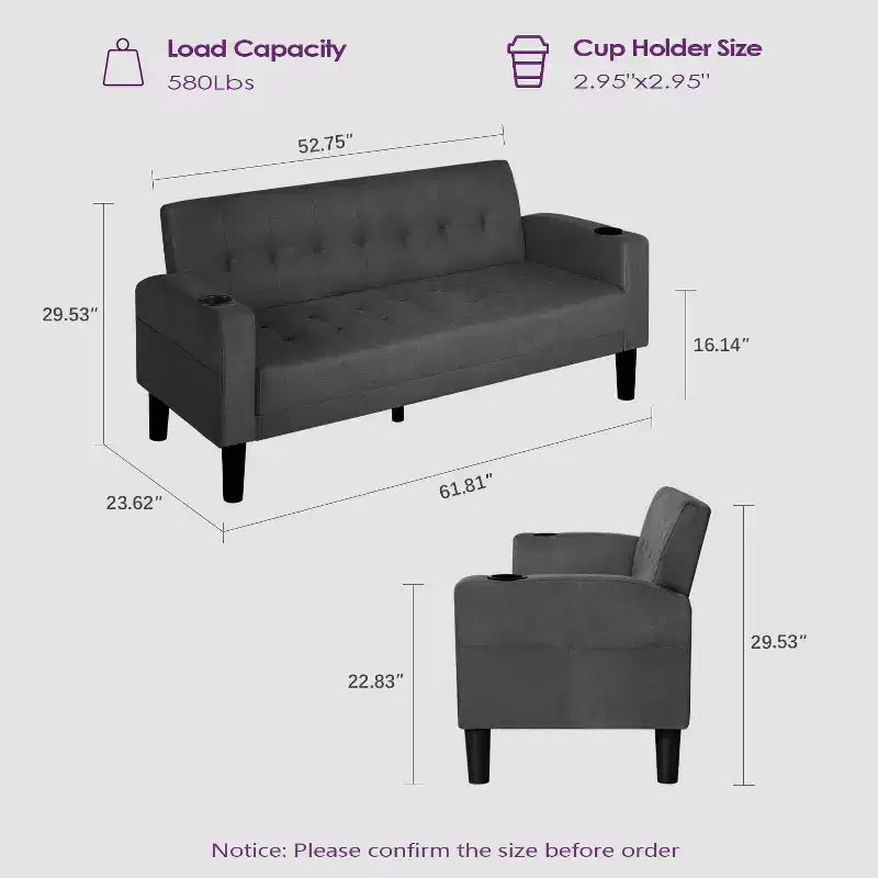 TYBOATLE Sofa Couch, Modern Linen Upholstered Sofa, Loveseat Sofa with Deep Seats for Living Room, Dark Gray