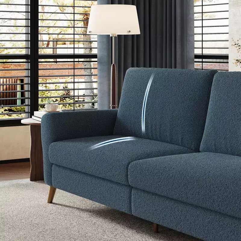 Canapé moderne de 84 pouces, grand canapé 3 places avec accoudoirs profilés, causeuse en bouclette avec pieds en bois, canapé confortable pour salon, appartement, lounge