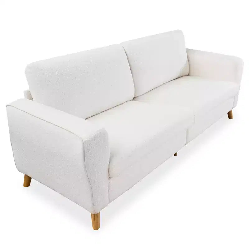 Canapé moderne de 84 pouces, grand canapé 3 places avec accoudoirs profilés, causeuse en bouclette avec pieds en bois, canapé confortable pour salon, appartement, lounge