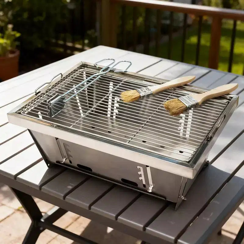 Foldable Portable Charcoal BBQ Grill, Compact Outdoor Barbecue Set for Picnic, Camping, Patio, Backyard, and Travel Cooking